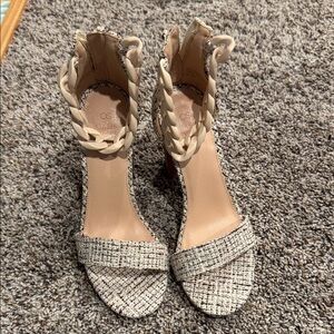 Oasis Cream Tweed Heeled Sandals